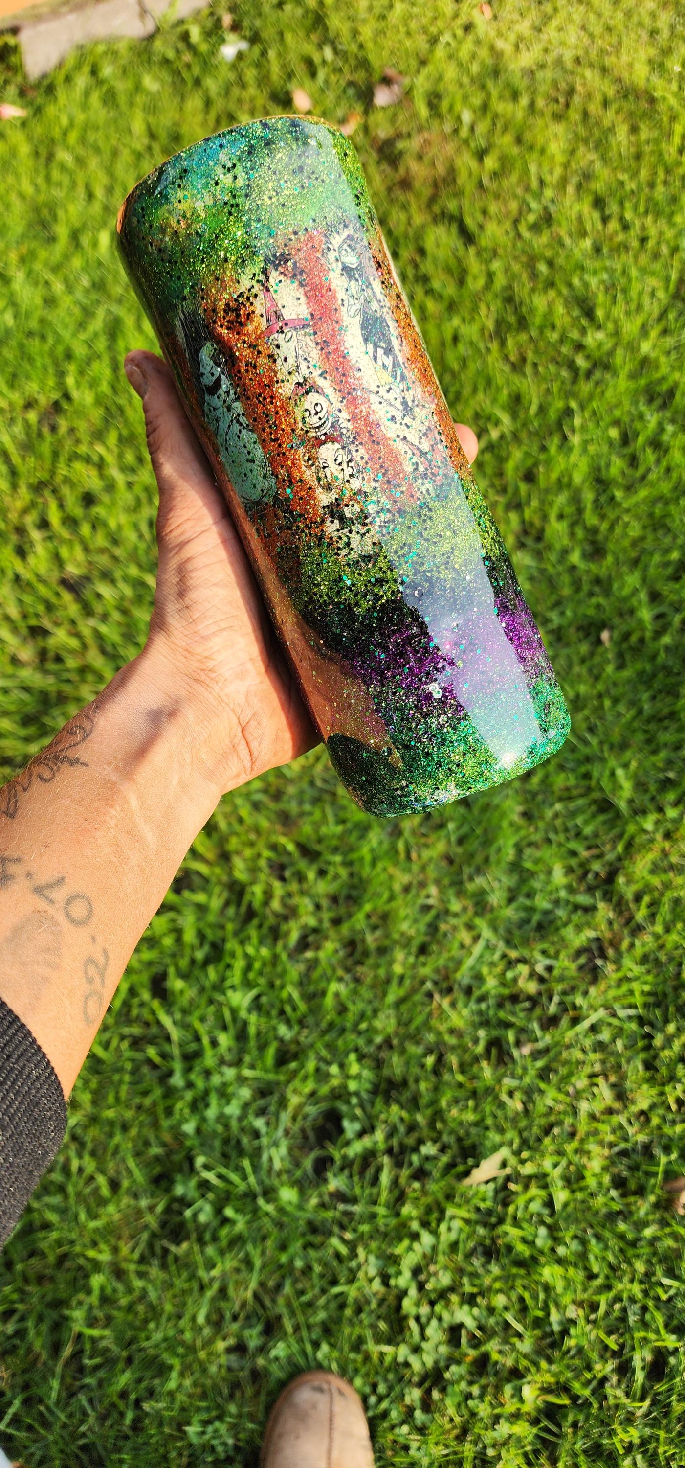 Nightmare Before Christmas Glitter Tumbler: Handmade Epoxy Stainless Steel Cup - Thumbnail 2