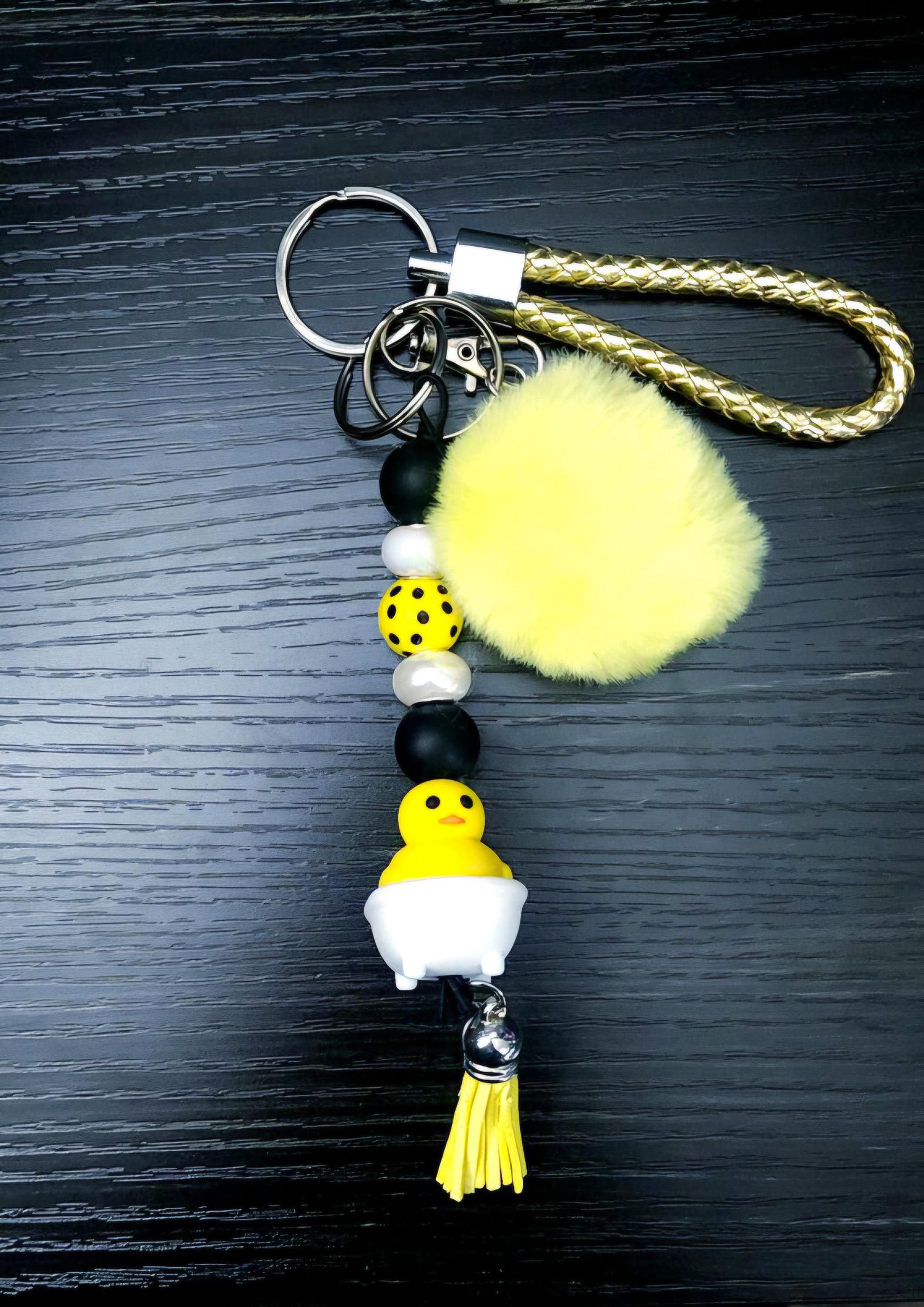 Pom Pom Wristlet Keychain: Fashionable Lanyard - Thumbnail 2