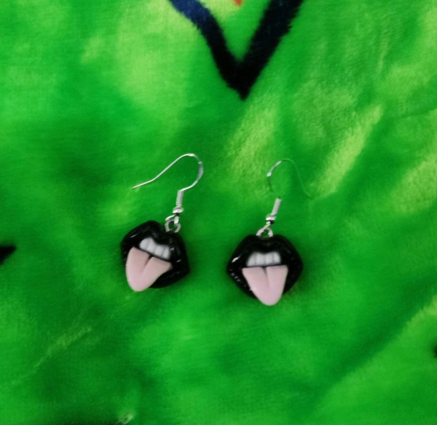 Goth Tongue Out Earrings: Handmade Polymer Clay, Edgy Jewelry
