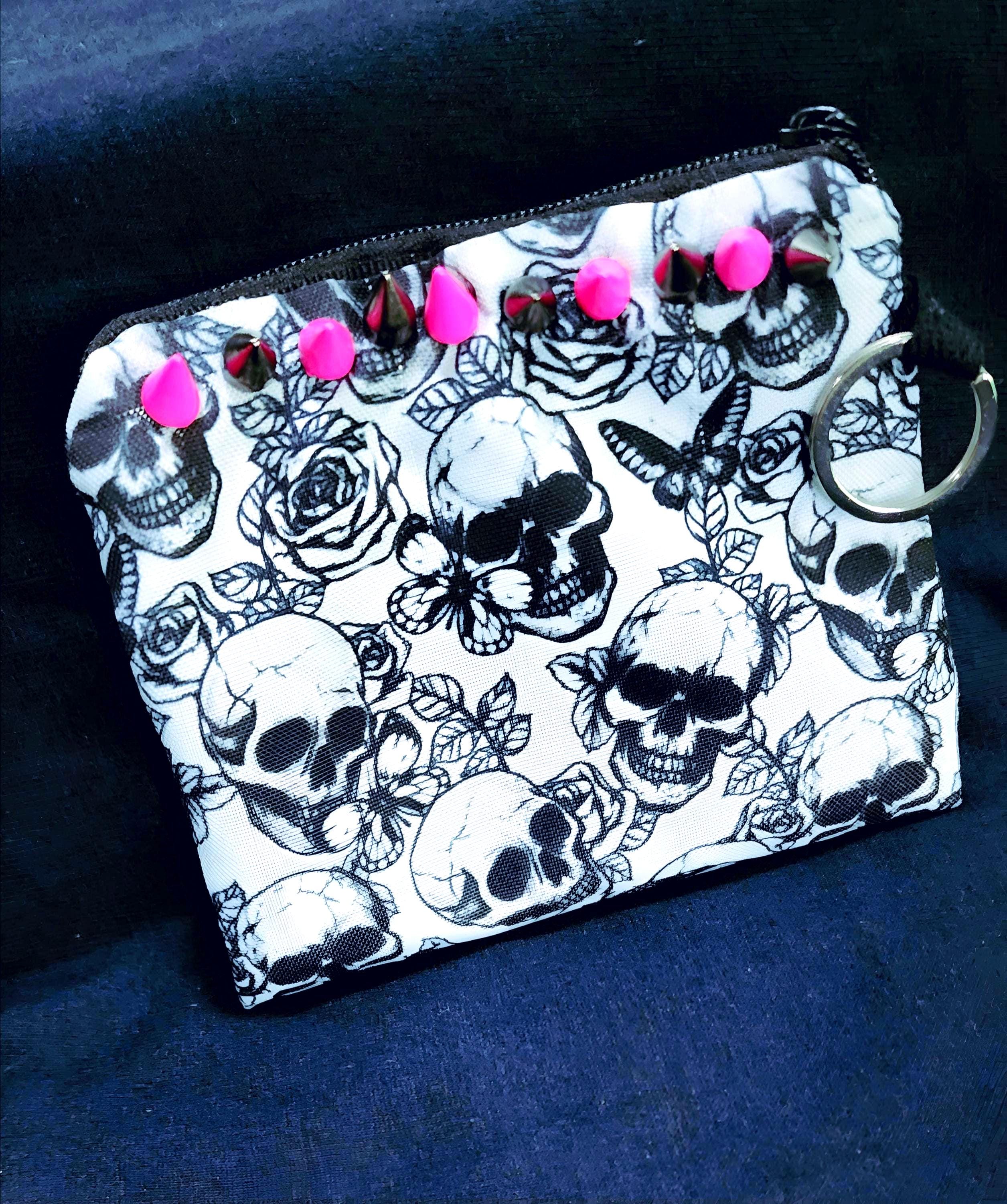 Skull Studded Card Coin Purse Leather Wallet Gothic Rock Style Small Accessory Bag - Thumbnail 2