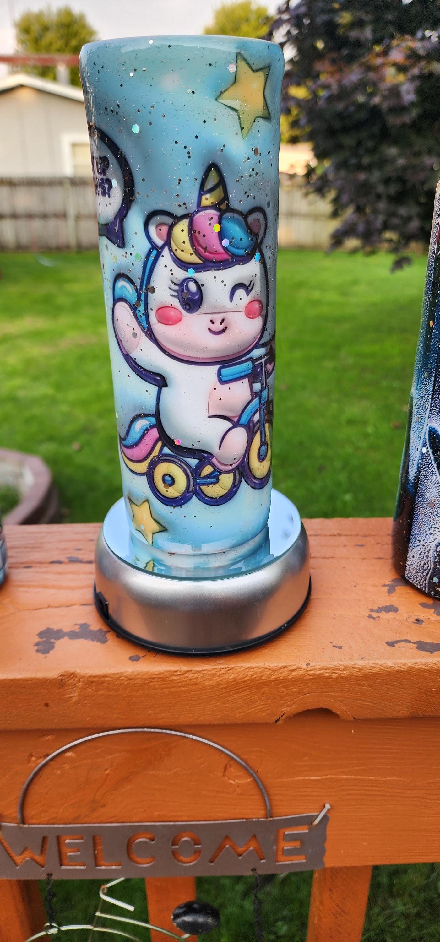Unicorn Tricycle Tumbler: 3D Blue Epoxy Stainless Steel Cup - Thumbnail 4