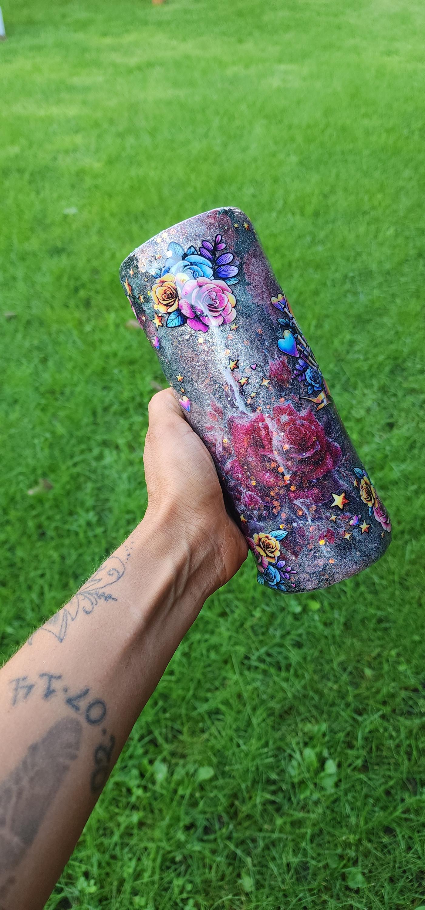 Skull & Rose Epoxy Tumbler: Gothic Floral Coffee Cup - Sarcastic Gift - Thumbnail 4
