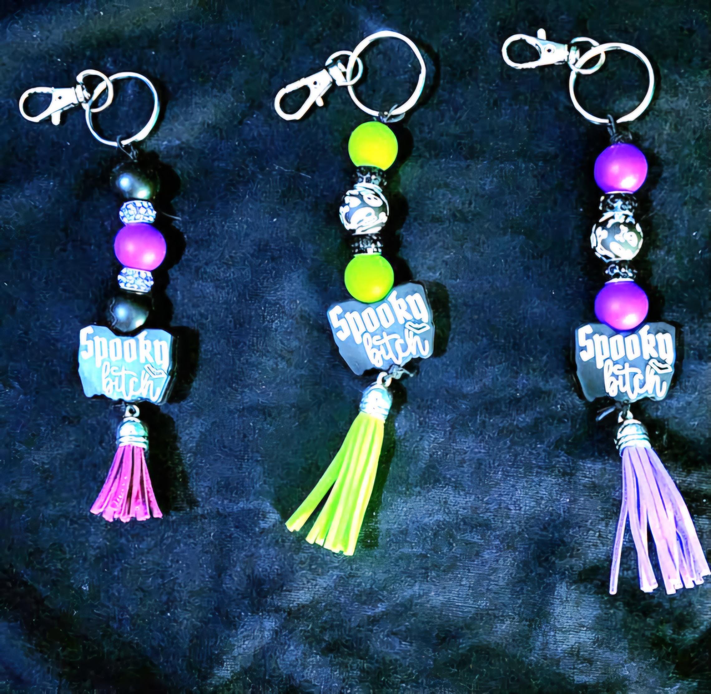 Spooky B*tch Beaded Keychain with Tassel