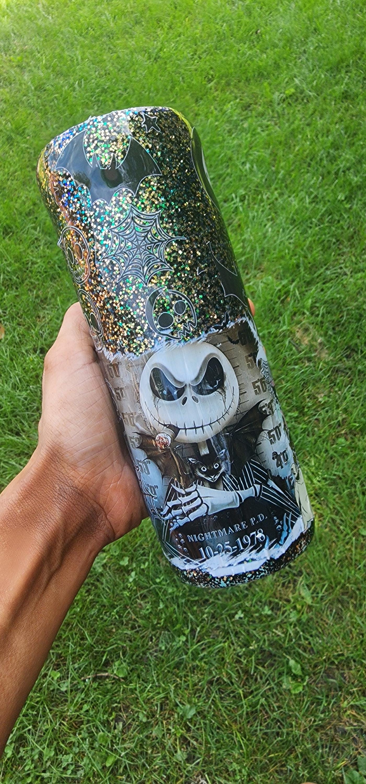 Jack & Sally Mugshot Tumbler: Spooky Glitter Nightmare Before Christmas Cup - Thumbnail 4