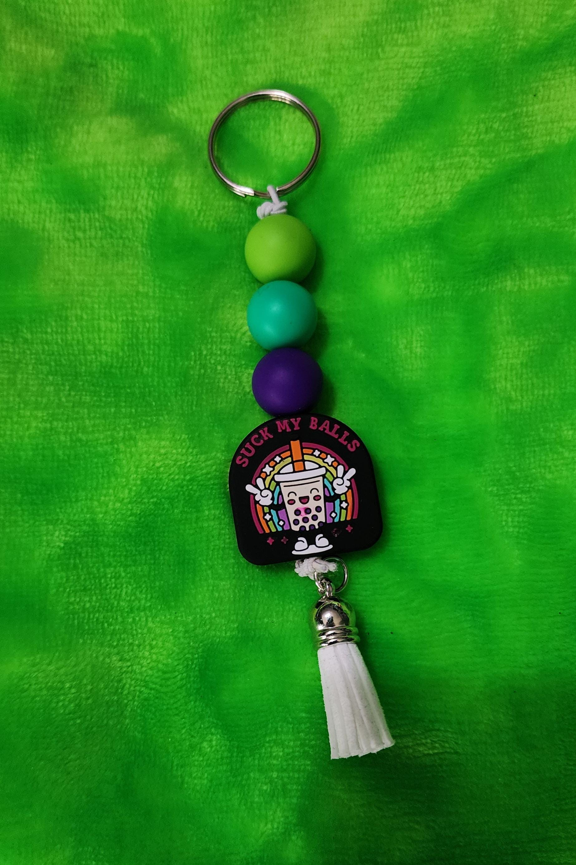 Colorful “Suck My Balls” Beaded Keychain – Bold & Sassy Handmade Bag Charm, Funny Statement Accessory, Quirky Gift for Friends with Humor - Thumbnail 4