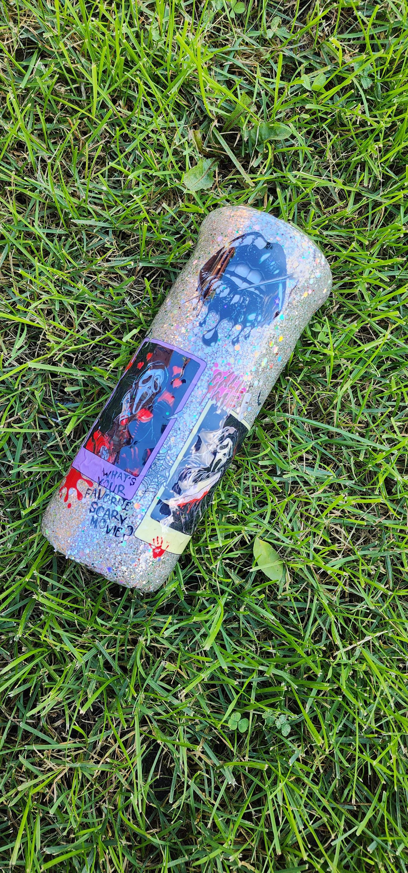 Scream-Inspired Ghost Face Epoxy Tumbler | Glitter Horror Cup for Spooky Vibes - Thumbnail 4