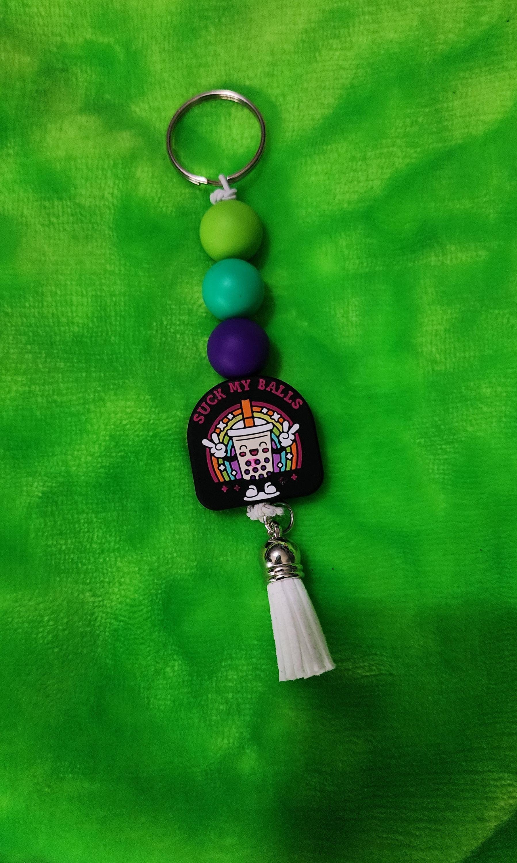 Colorful “Suck My Balls” Beaded Keychain – Bold & Sassy Handmade Bag Charm, Funny Statement Accessory, Quirky Gift for Friends with Humor - Thumbnail 5