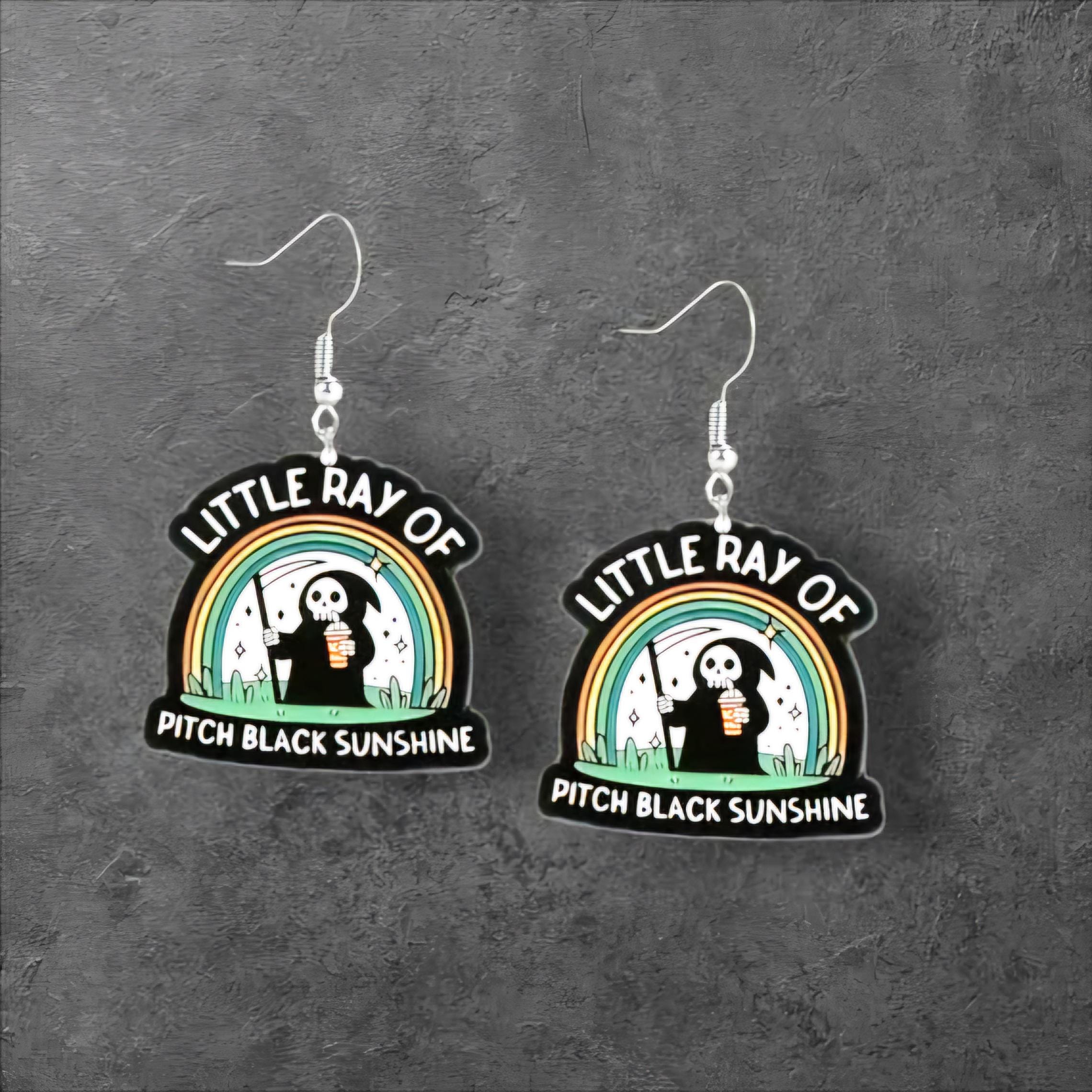 Rainbow Grim Reaper Earrings: Acrylic Dangles, Stainless Steel Hooks - Thumbnail 2