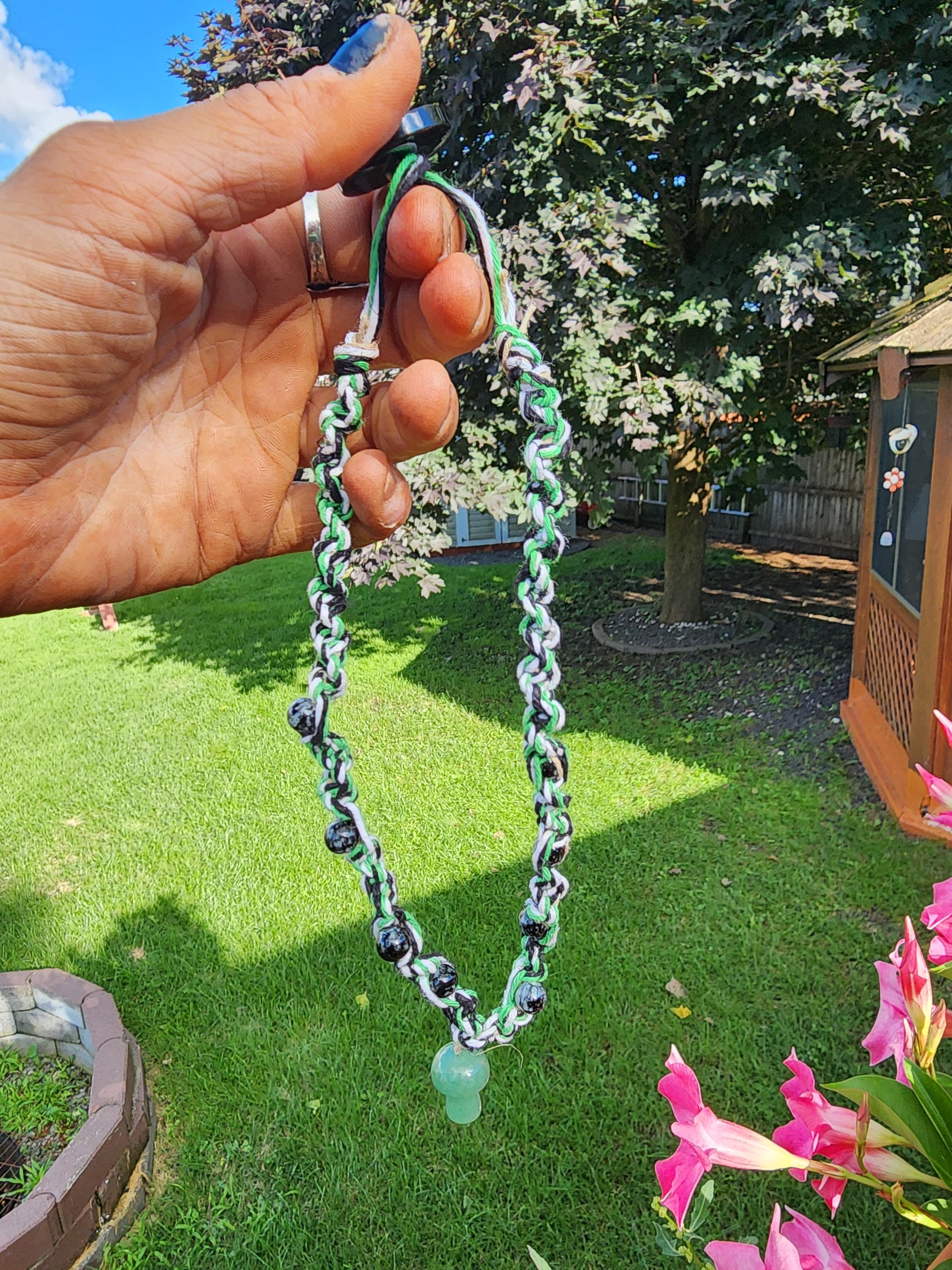 Handmade Hemp Necklace: Green Glass Mushroom Bead - Thumbnail 6