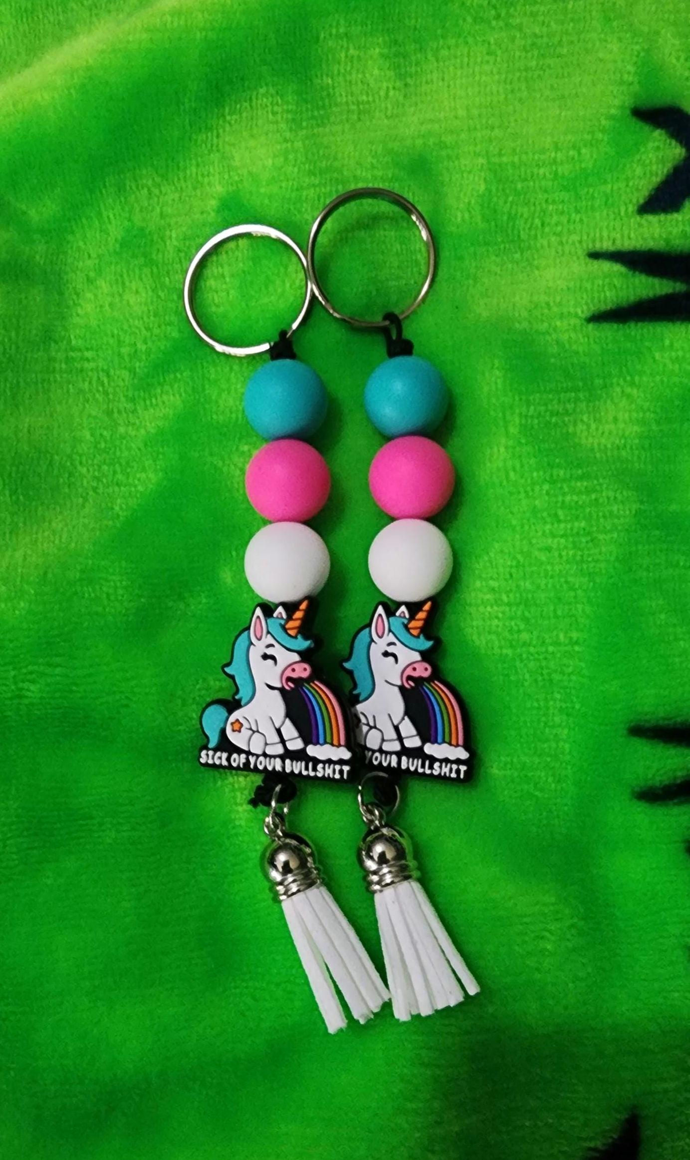 Rainbow Unicorn Keychain: Funny Beaded Bag Charm - Handmade Statement Accessory - Thumbnail 2