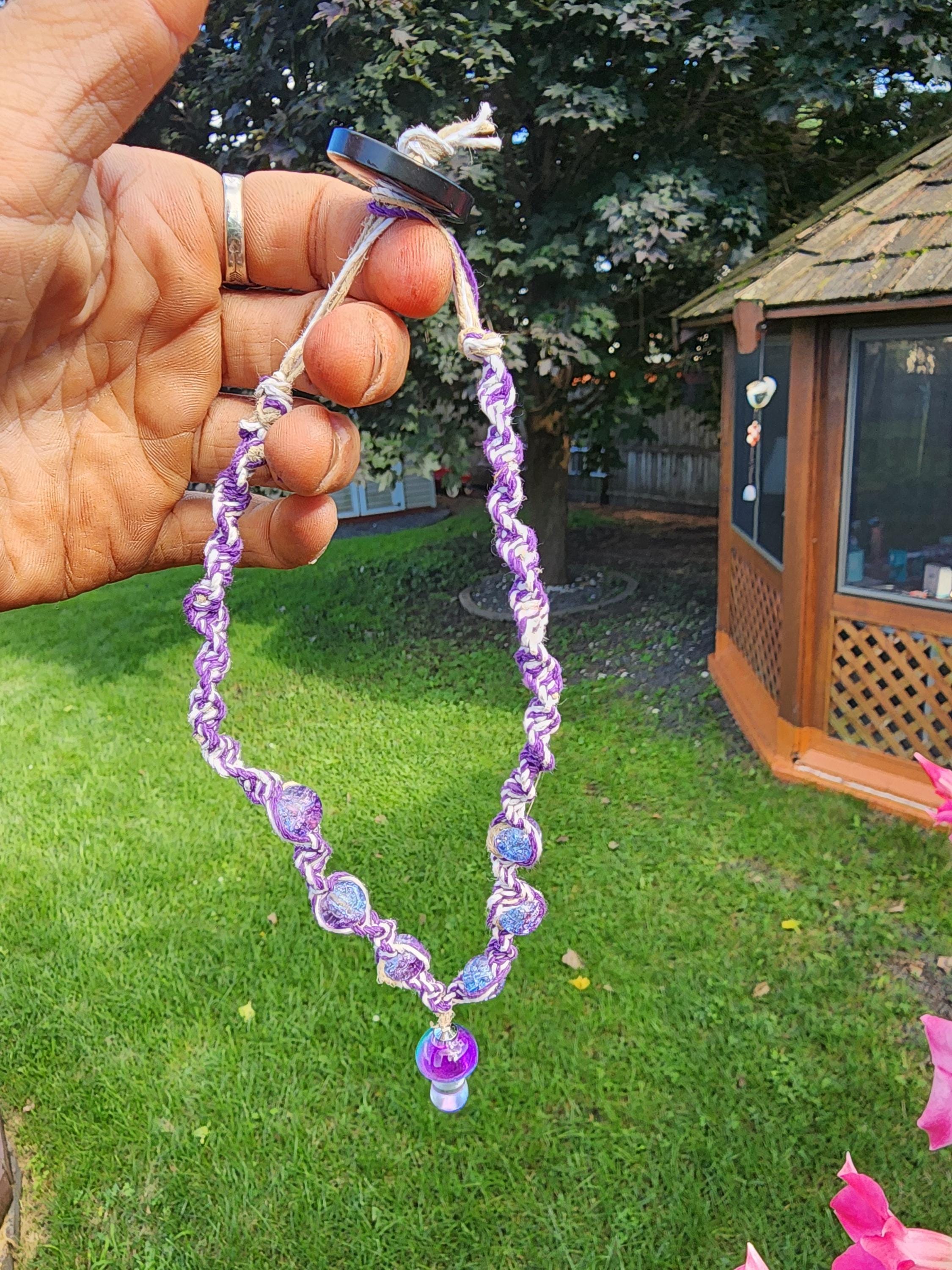 Handmade Purple Hemp Necklace: Glass Mushroom Bead - Thumbnail 6