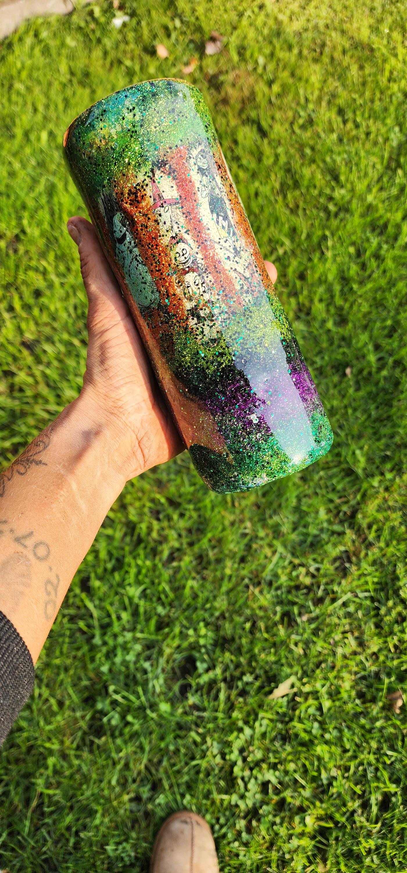Nightmare Before Christmas Glitter Tumbler: Handmade Epoxy Stainless Steel Cup - Image 1