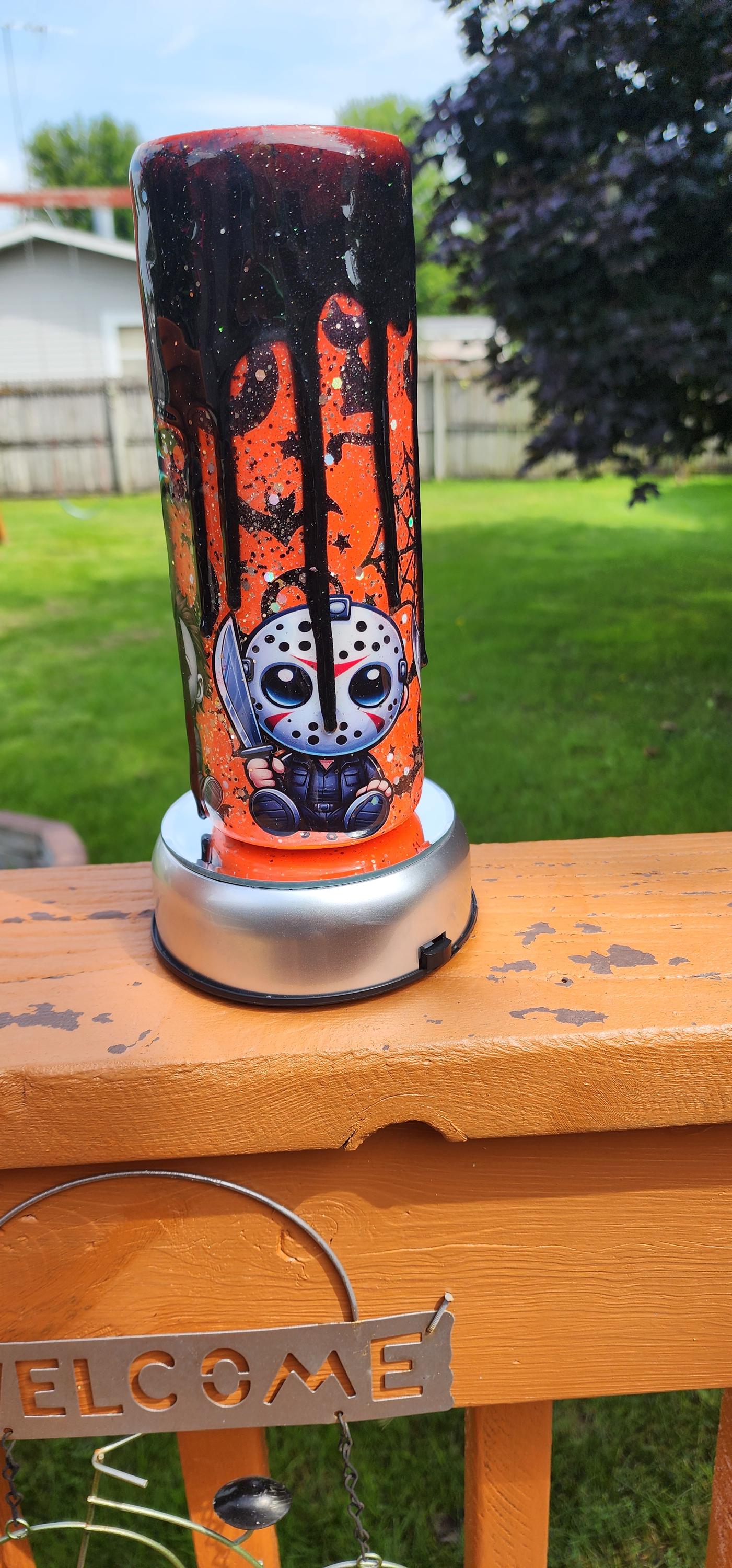 Orange Drip Horror Tumbler: 20oz Halloween Glitter Epoxy Cup - Thumbnail 6