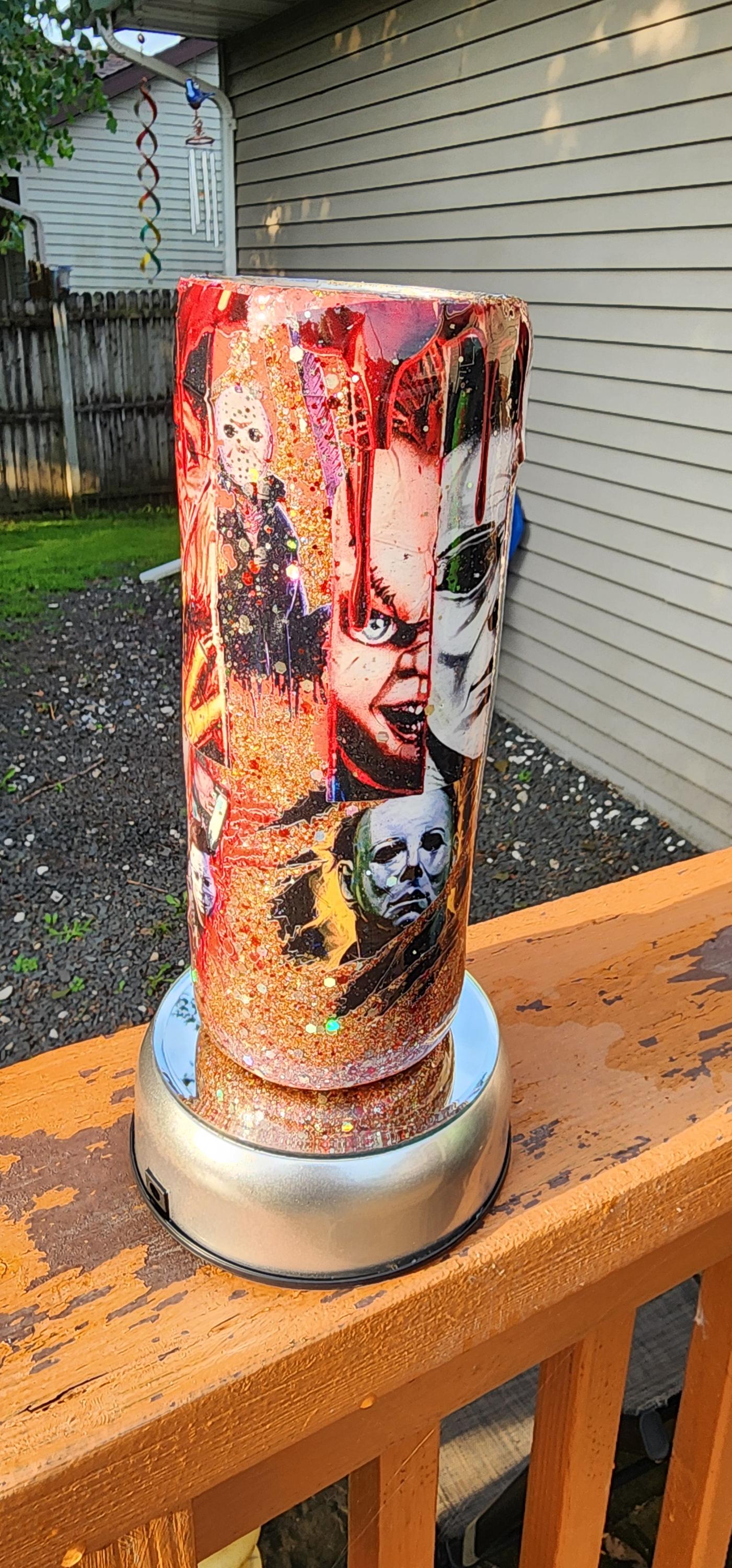 Horror Movie Tumbler: Glittery Slasher Film Stainless Steel Cup - Thumbnail 3