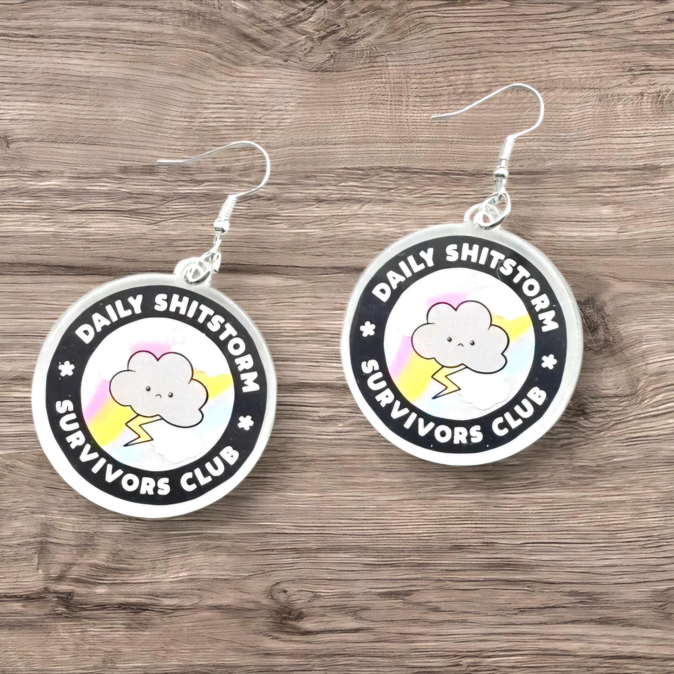 Funny Acrylic Cloud & Lightning Bolt Earrings: Sassy Shitstorm Survivor Jewelry - Thumbnail 7