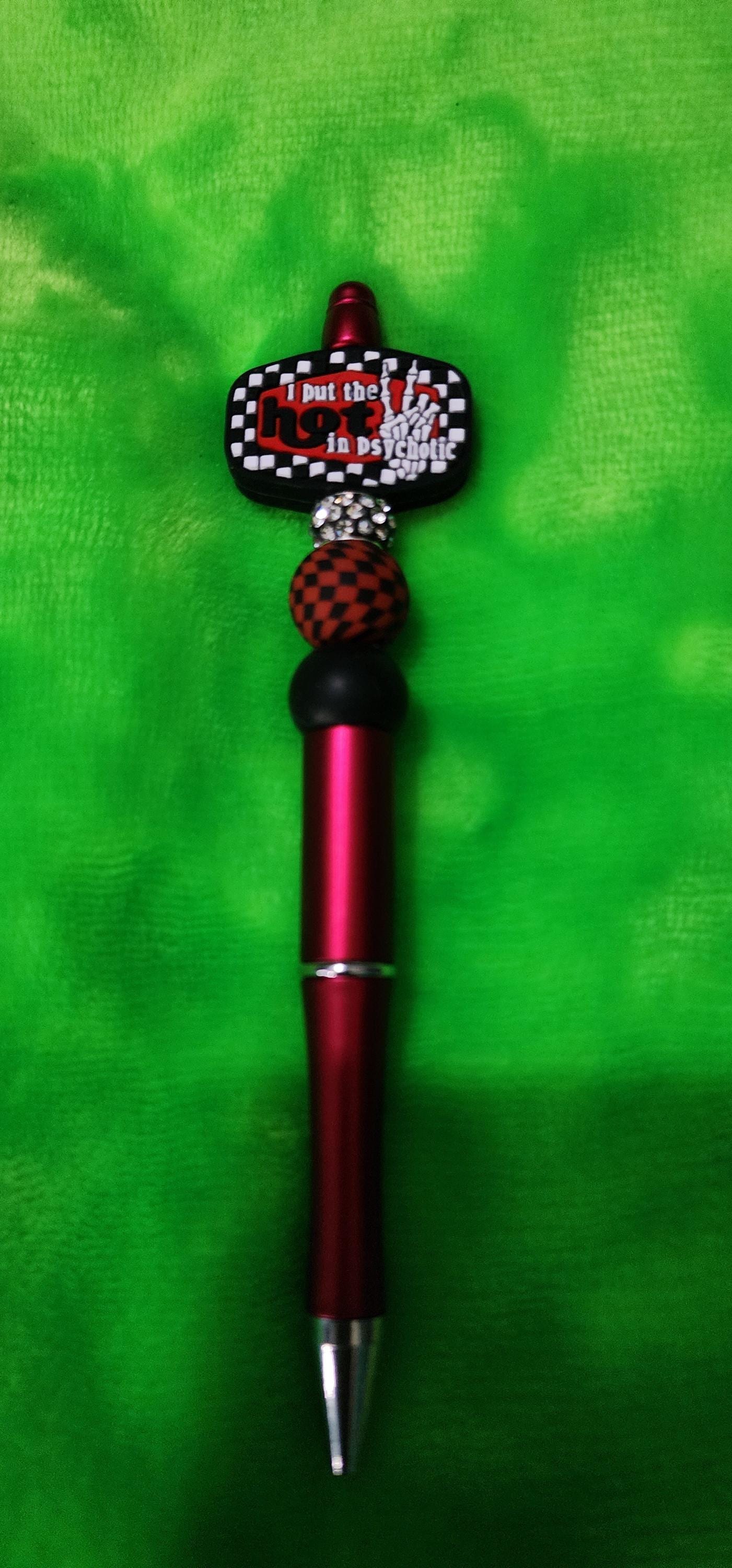 I Put the Hot in Psychotic Beaded Pen – Handmade Funny & Sassy Office Accessory, Chaotic Energy Gift, Desk Decor for Writers - Thumbnail 3