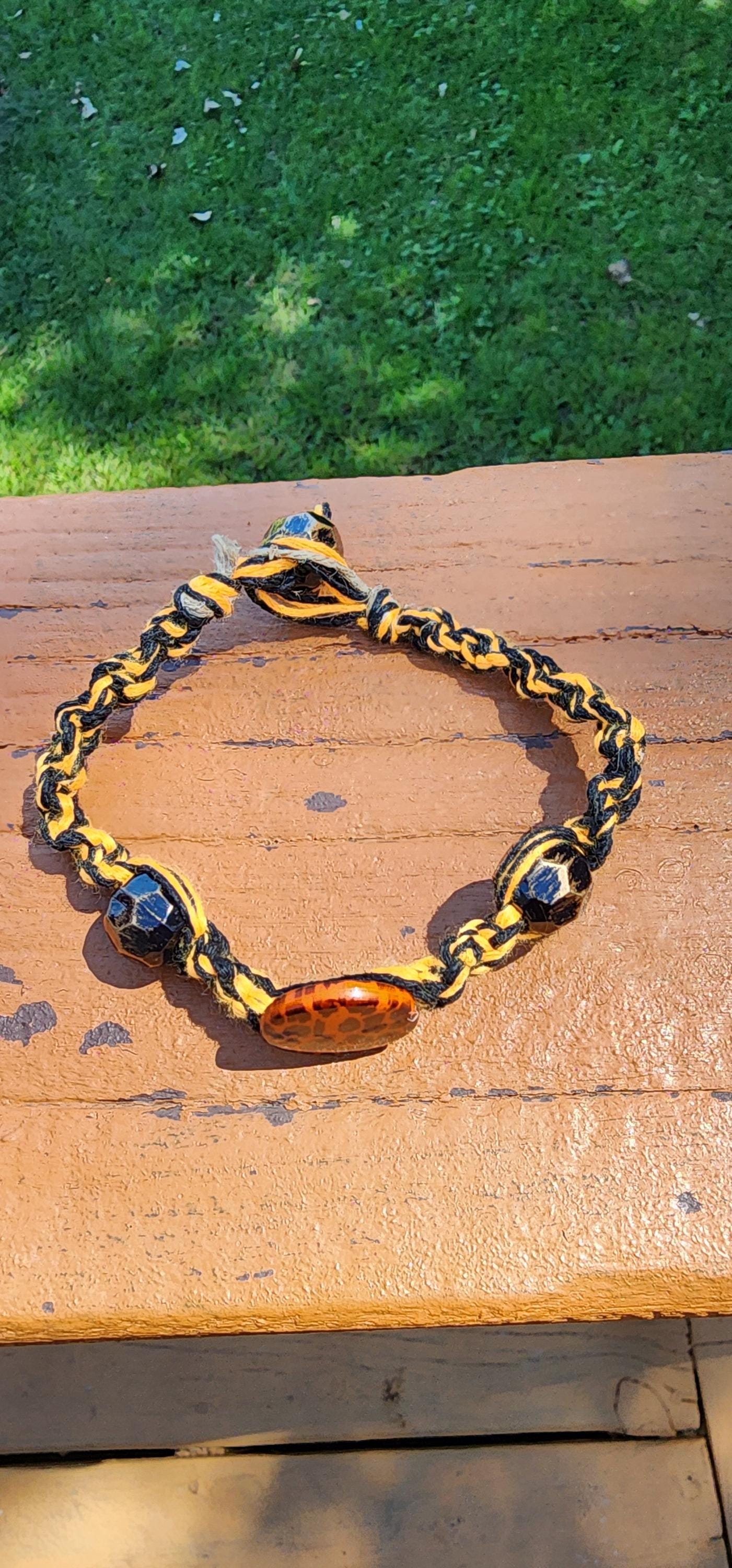 Handmade Hemp Bracelet: Burnt Orange Glass Bead, Boho Gothic Jewelry - Thumbnail 5