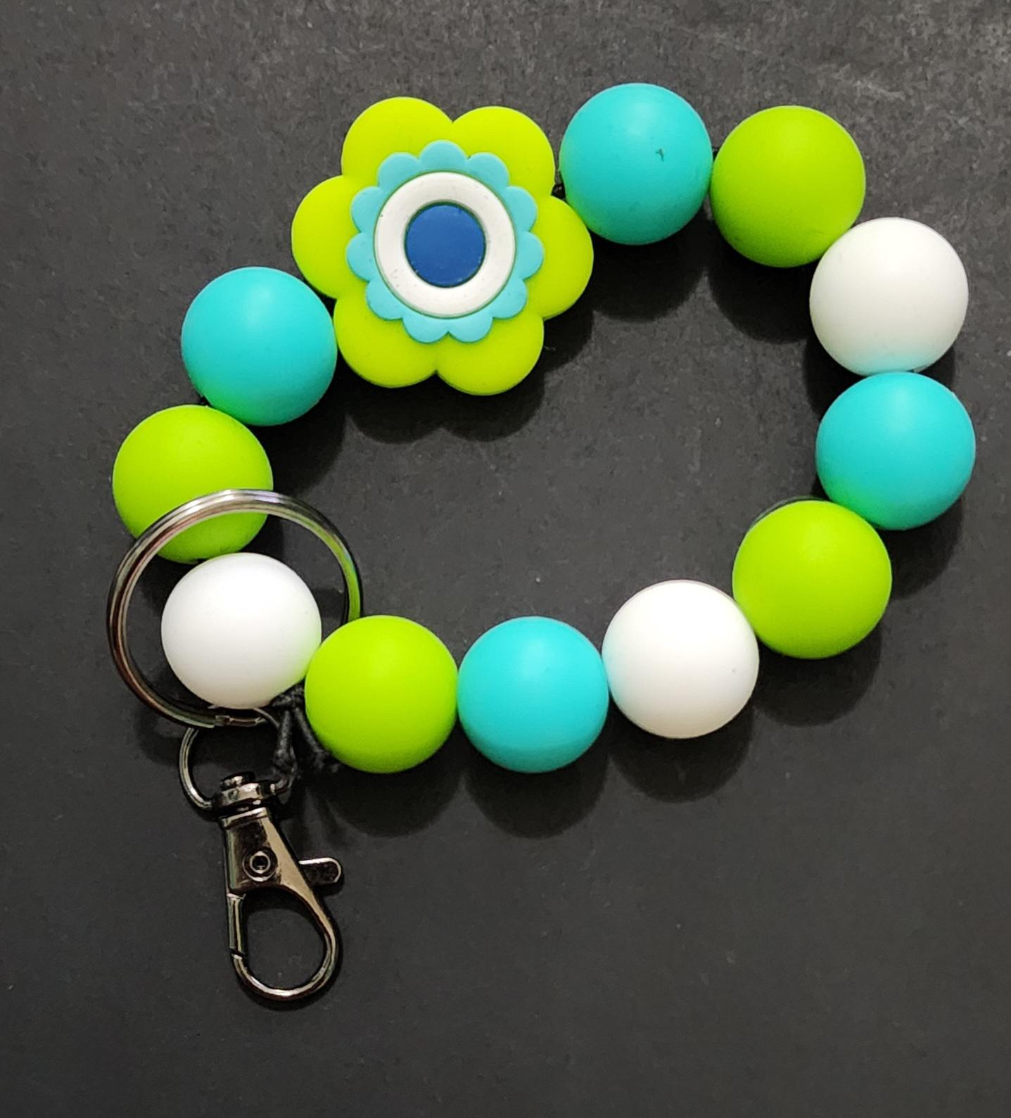 Handmade Green Flower Beaded Keychain