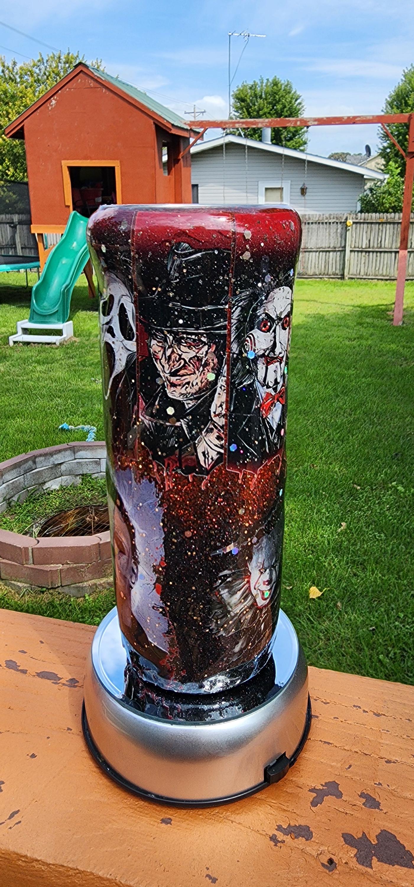 Horror Movie Fan Tumbler: Handmade Glitter 20oz Stainless Steel Cup - Thumbnail 7