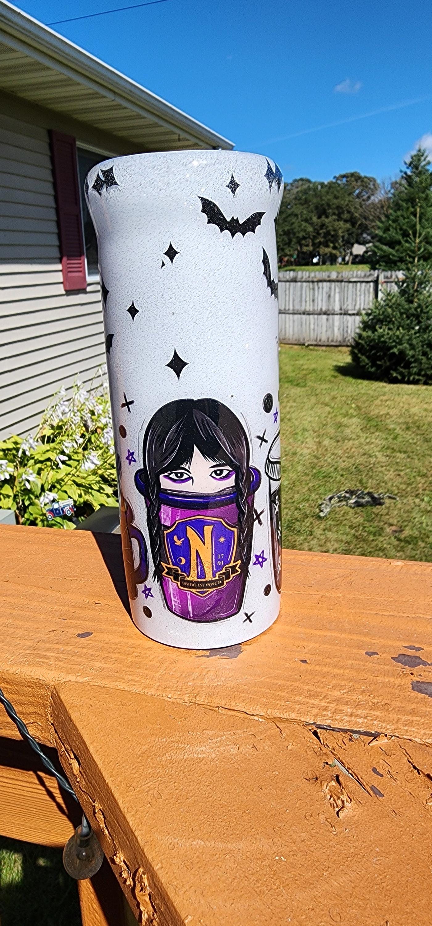 Wednesday Addams Epoxy Tumbler: Goth Drinkware, Spooky Insulated Cup - Thumbnail 5