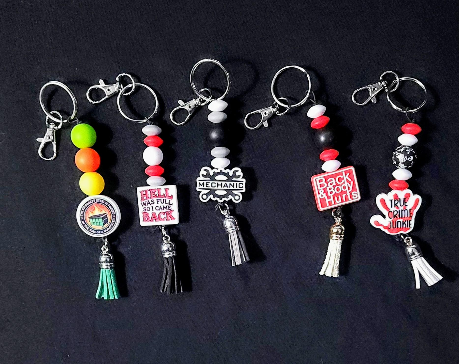 Sarcastic Humor Beaded Keychain: Colorful Pom Pom Lanyard