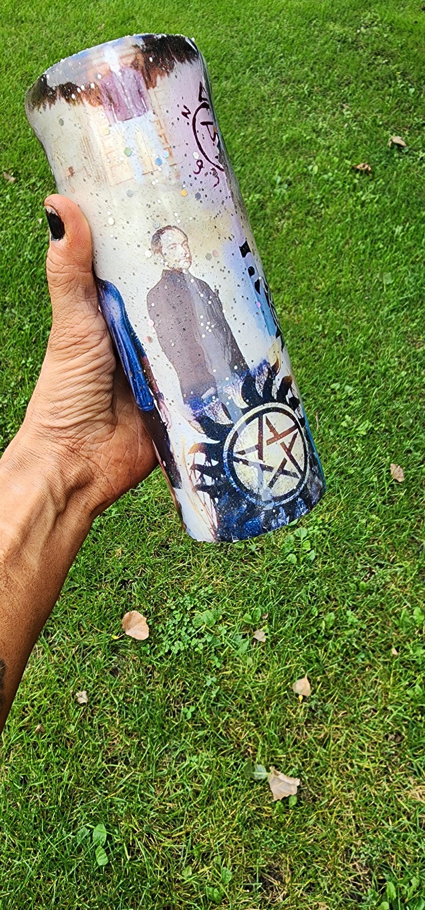 Supernatural Glitter Epoxy Tumbler: Handmade TV Show Fan Gift - Thumbnail 2
