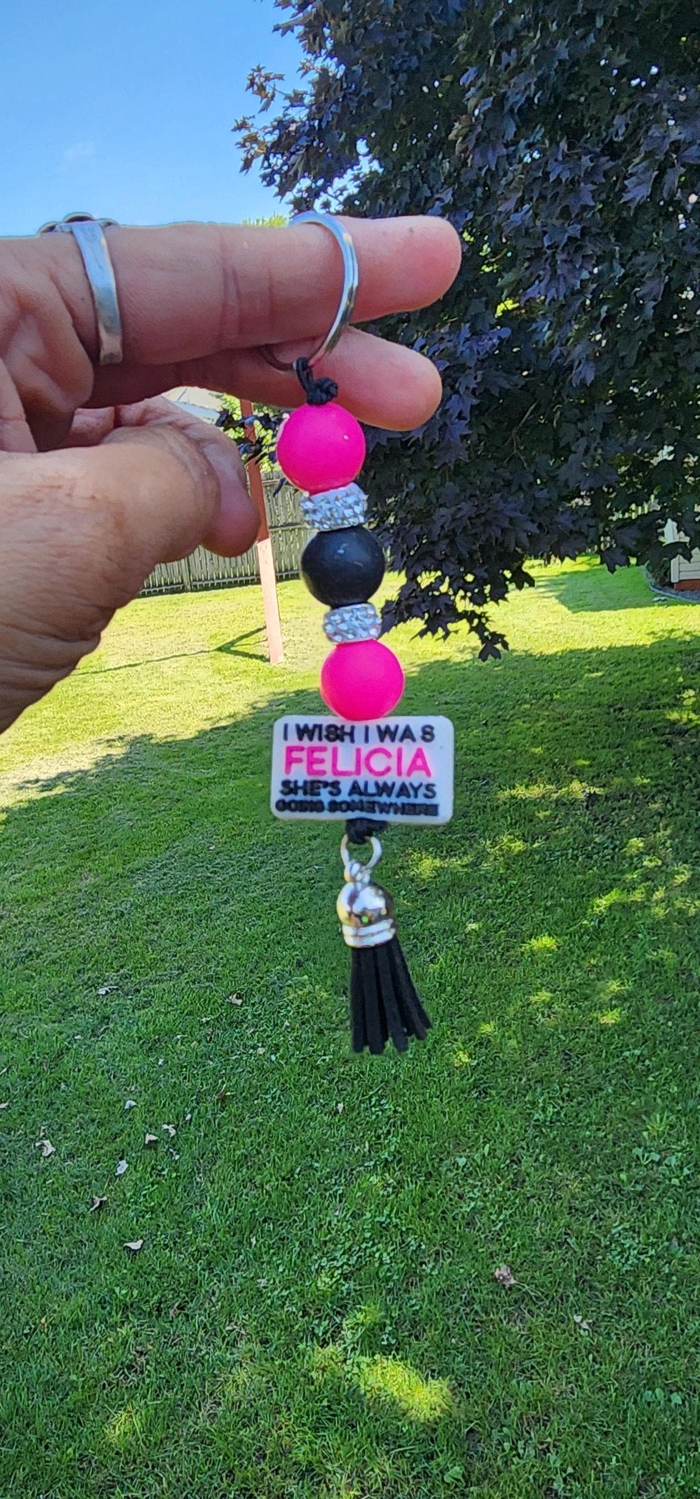 Funny Beaded Keychain: Sassy Handmade Bag Charm - I Wish I Was Felicia - Thumbnail 5