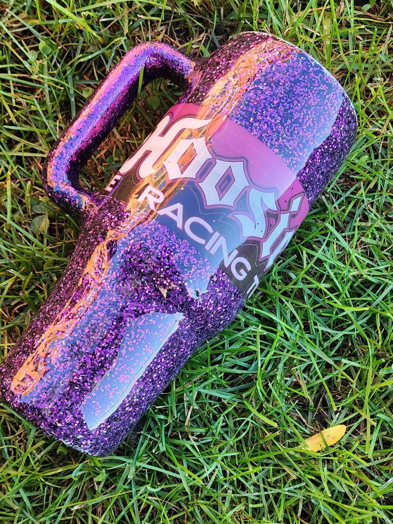 Hoosier Racing Tire Tumbler: Purple Glitter 40oz Drag Racing Cup - Thumbnail 4