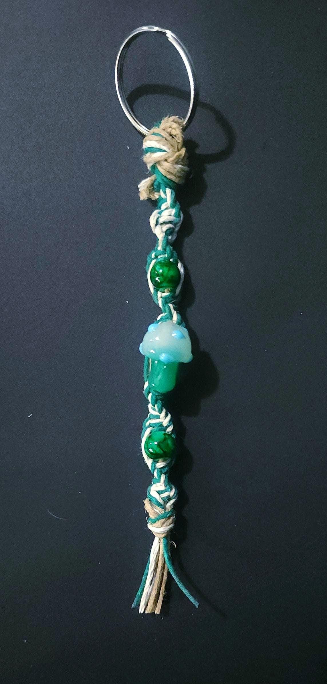 Handmade Green Mushroom Hemp Keychain