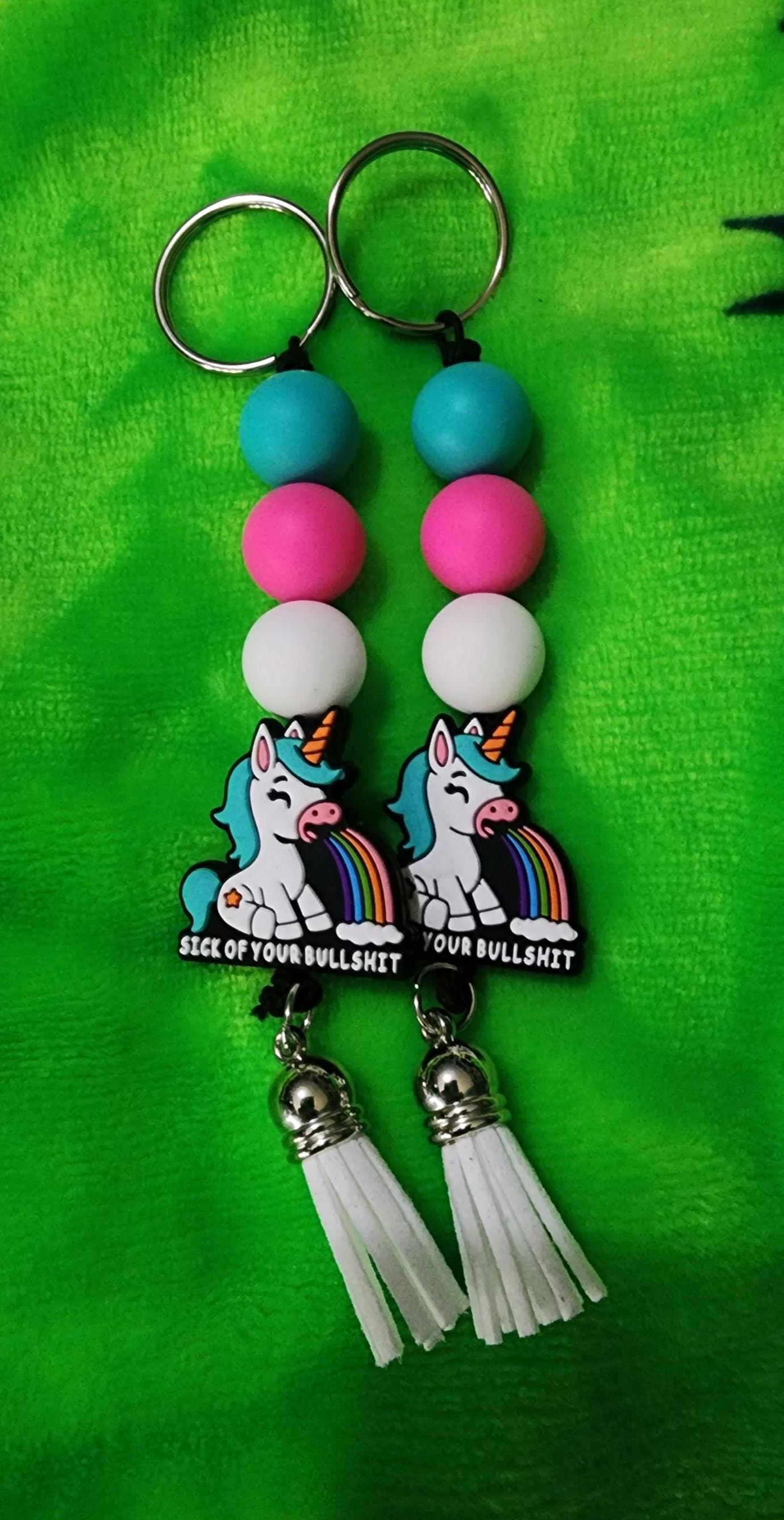 Rainbow Unicorn Keychain: Funny Beaded Bag Charm - Handmade Statement Accessory - Thumbnail 6