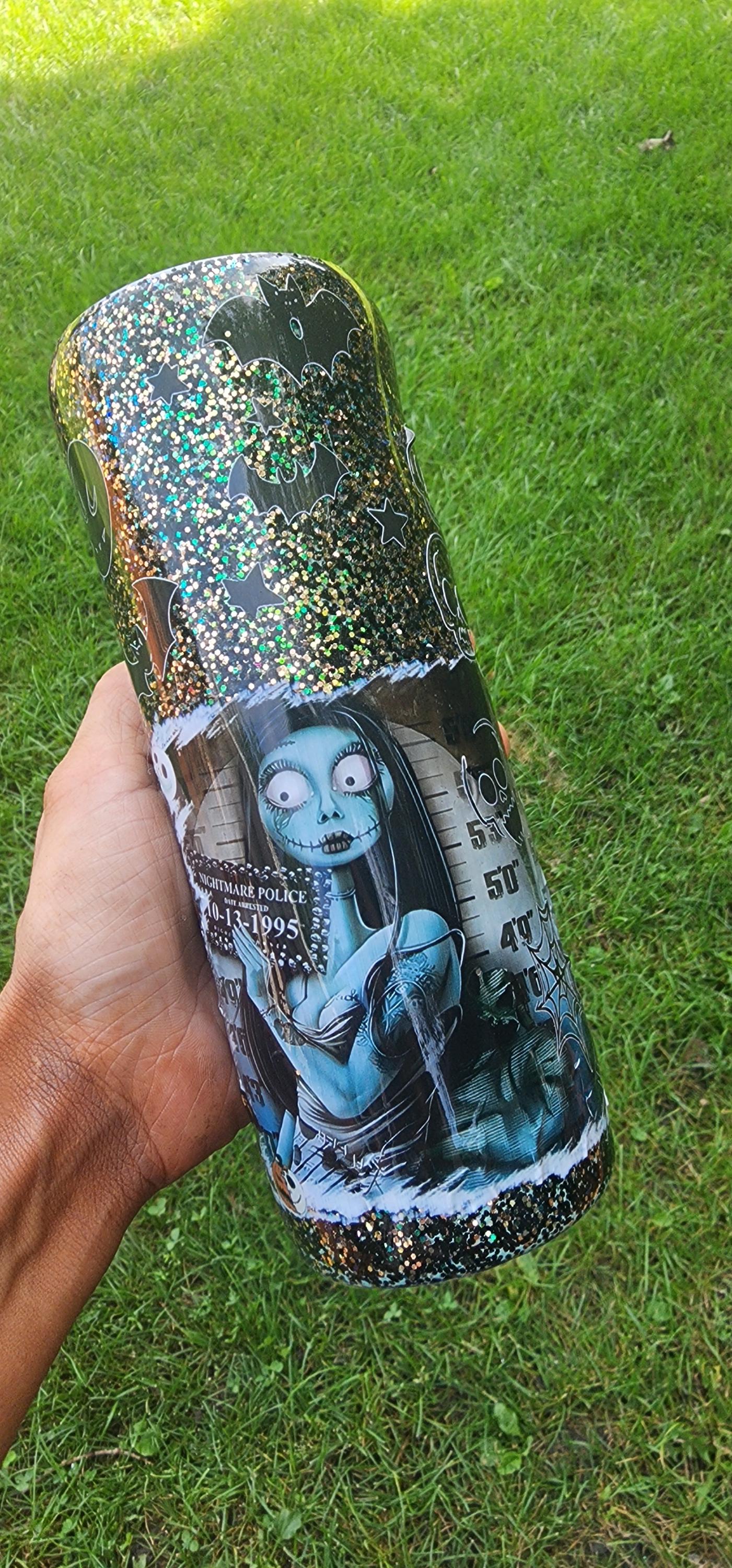 Jack & Sally Mugshot Tumbler: Spooky Glitter Nightmare Before Christmas Cup - Thumbnail 5