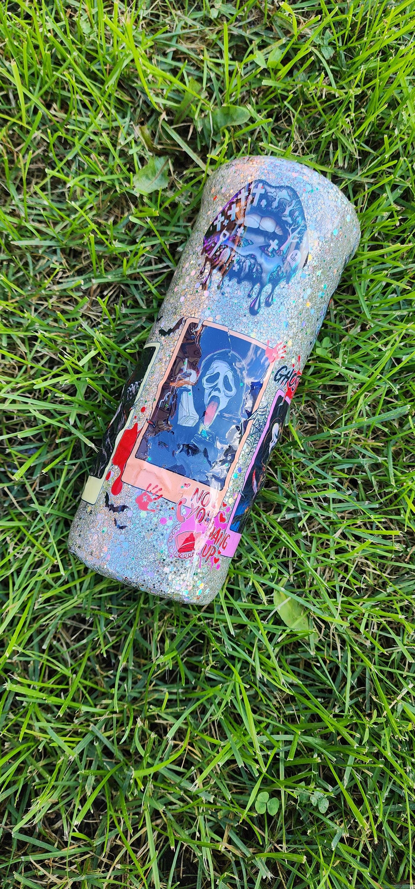 Scream-Inspired Ghost Face Epoxy Tumbler | Glitter Horror Cup for Spooky Vibes - Thumbnail 3