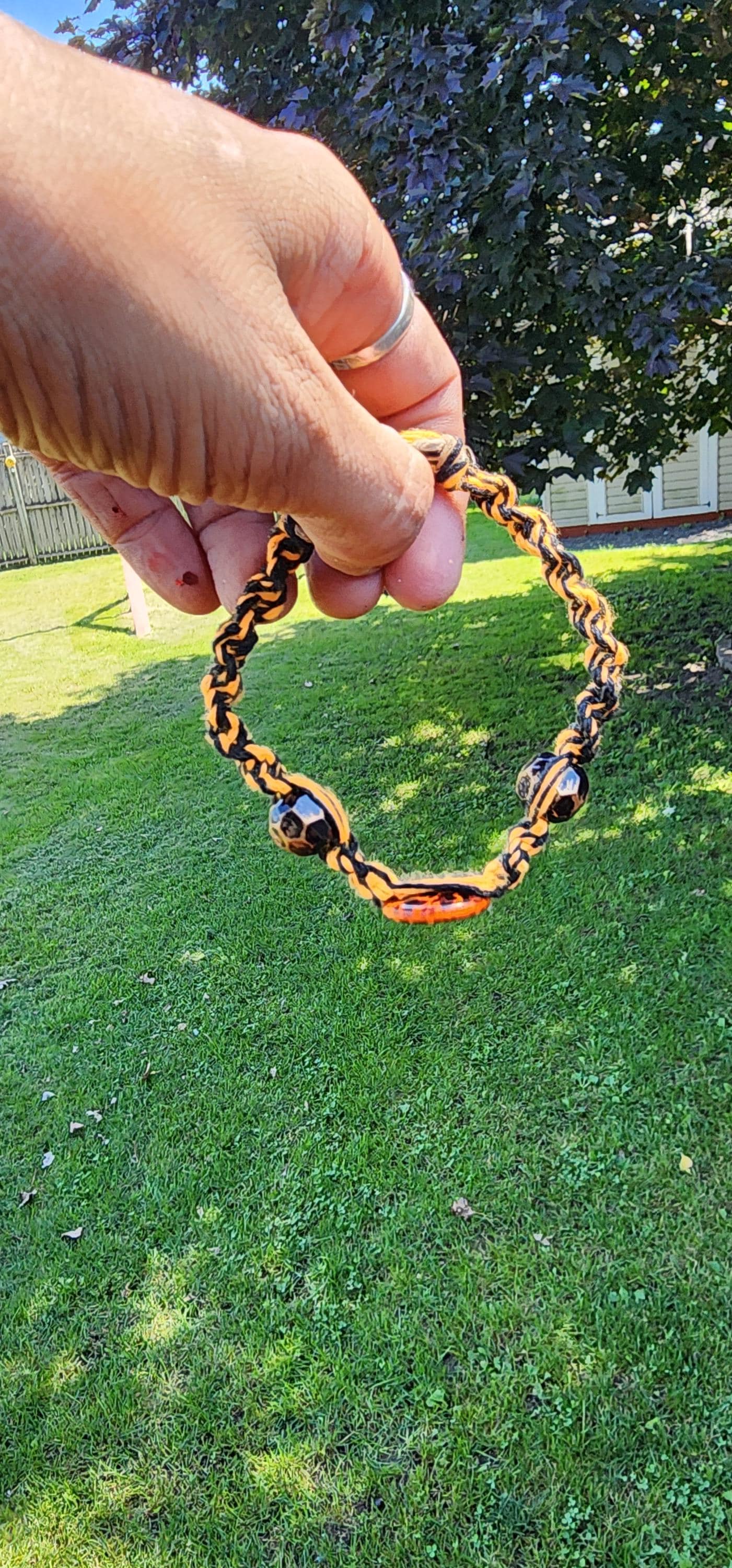 Handmade Hemp Bracelet: Burnt Orange Glass Bead, Boho Gothic Jewelry