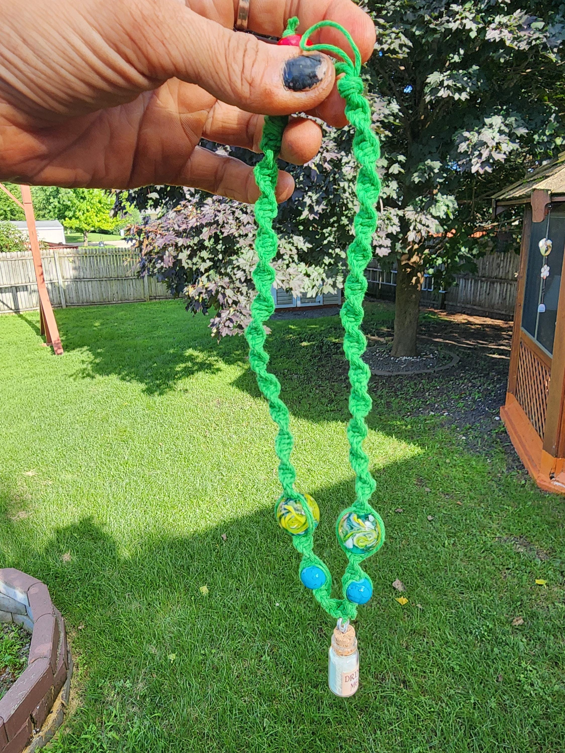 Handmade Green Hemp Necklace: Drink Me Glass Bead - Thumbnail 6