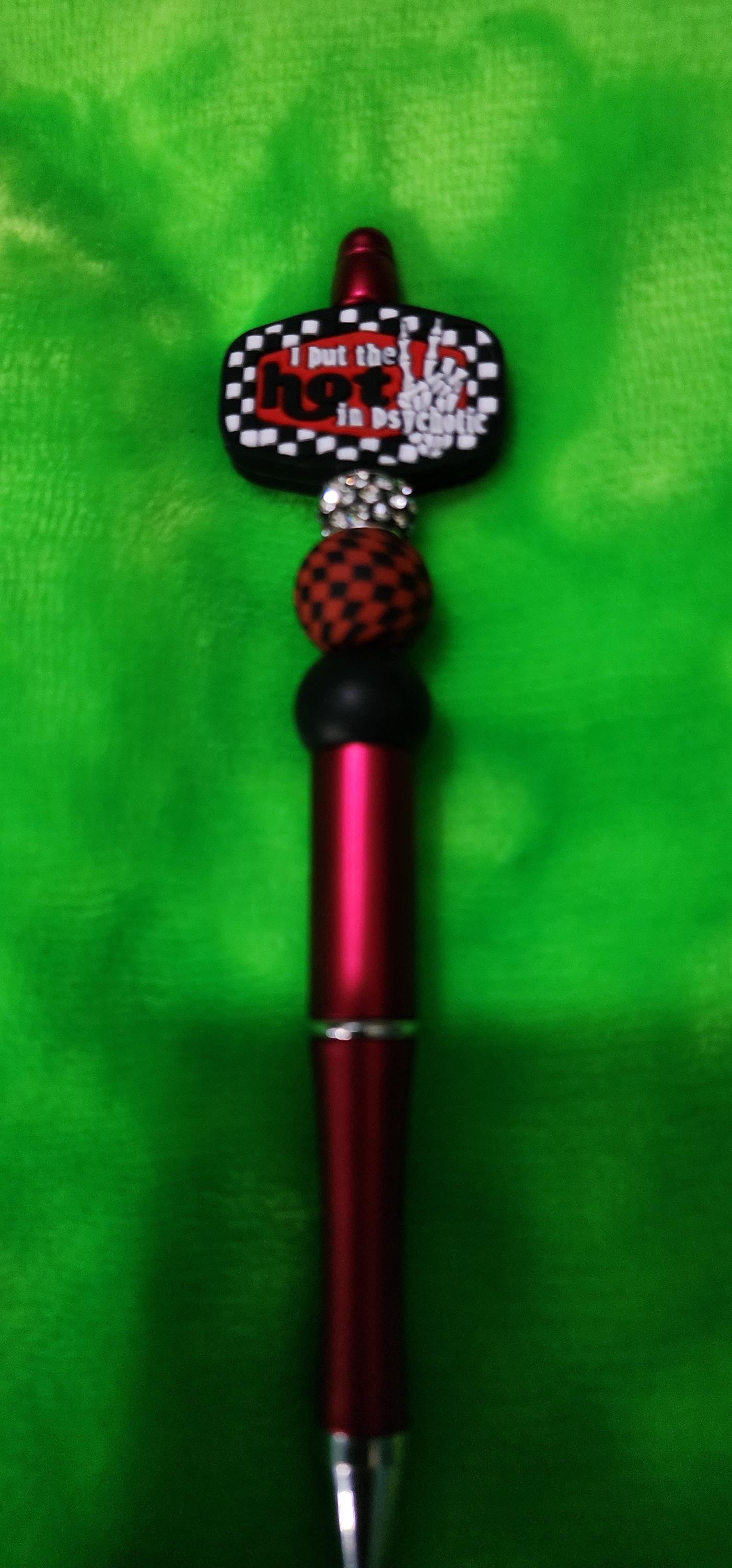I Put the Hot in Psychotic Beaded Pen – Handmade Funny & Sassy Office Accessory, Chaotic Energy Gift, Desk Decor for Writers - Thumbnail 2