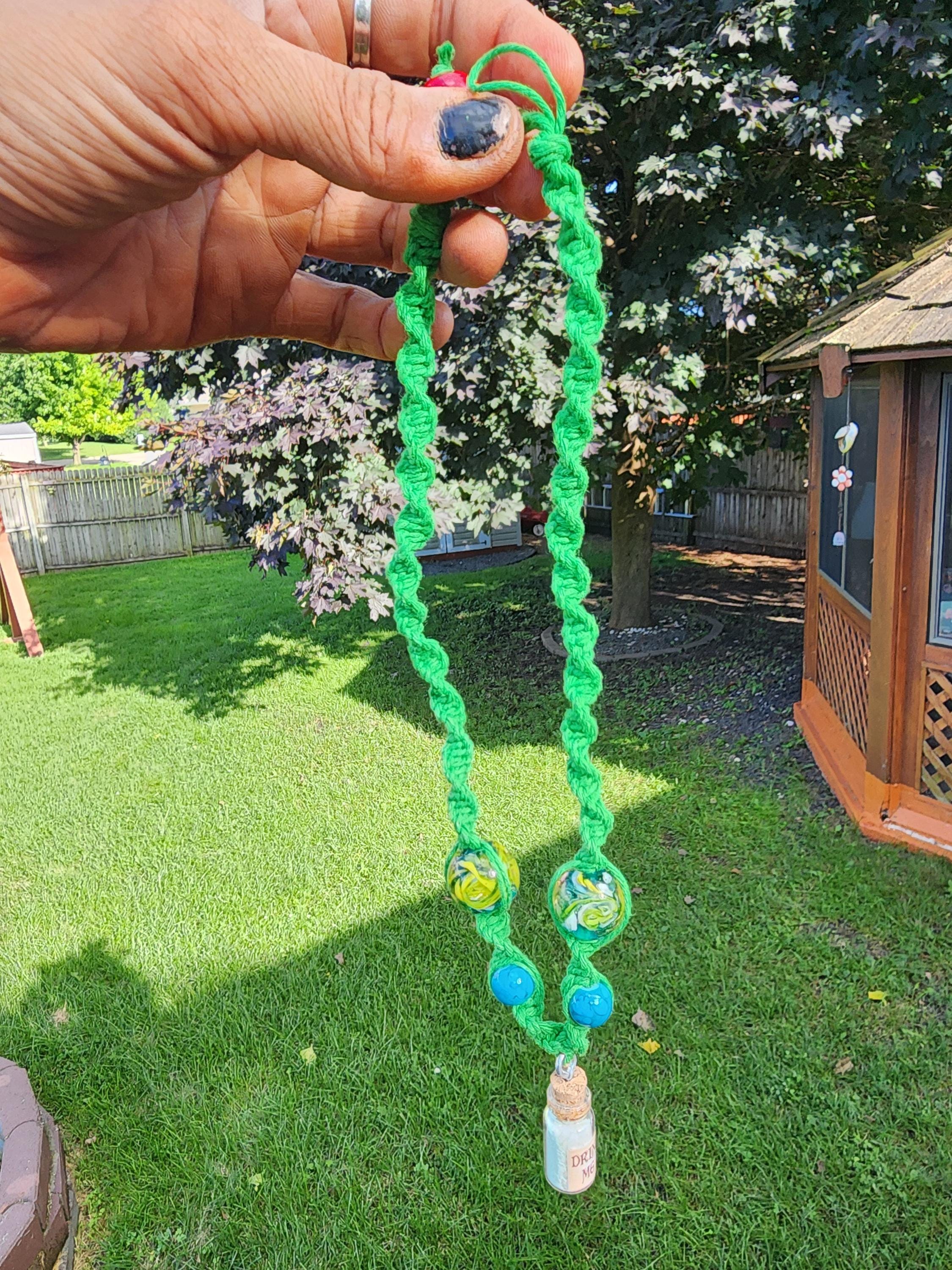 Handmade Green Hemp Necklace: Drink Me Glass Bead - Thumbnail 4