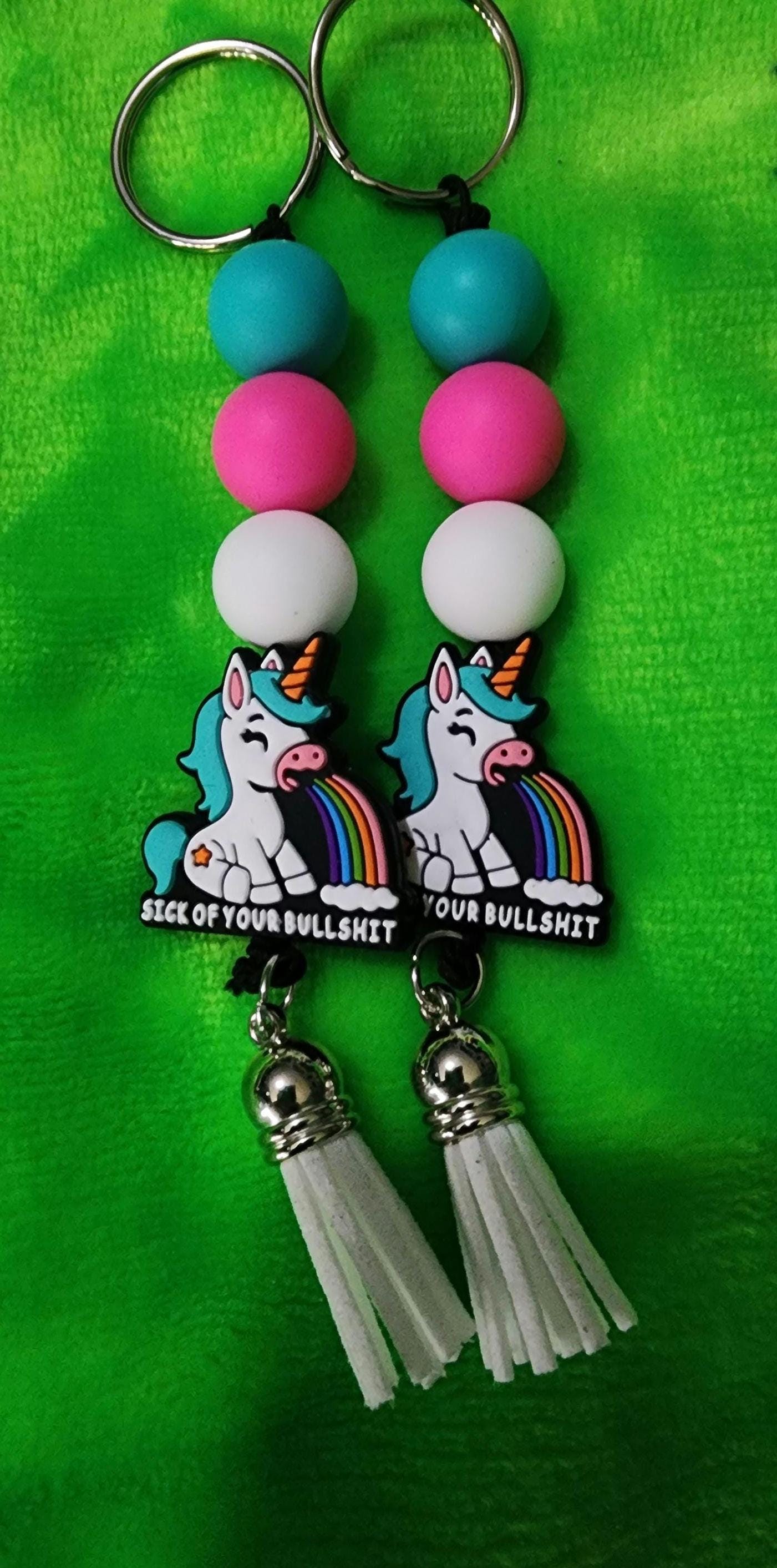 Rainbow Unicorn Keychain: Funny Beaded Bag Charm - Handmade Statement Accessory - Thumbnail 5