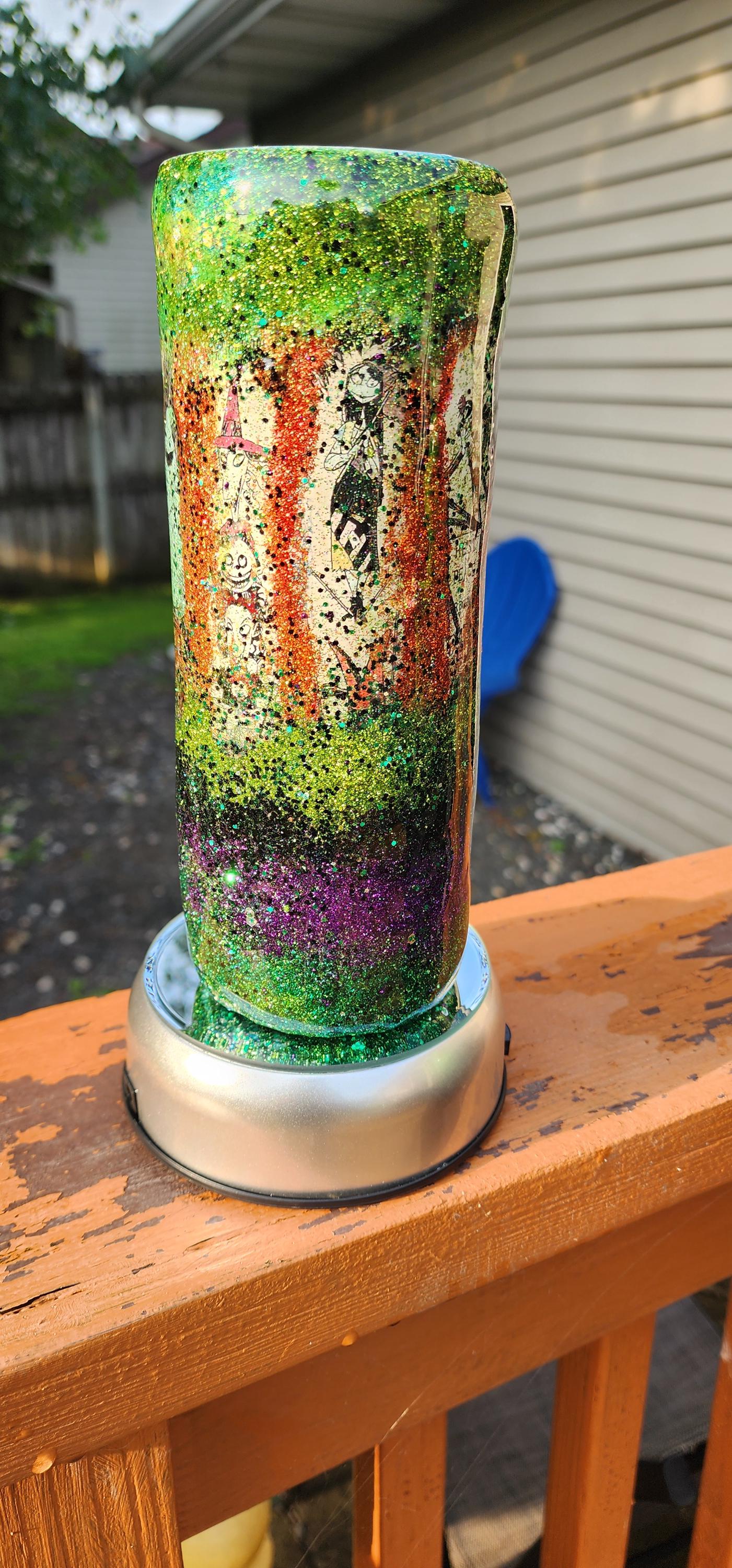 Nightmare Before Christmas Glitter Tumbler: Handmade Epoxy Stainless Steel Cup - Thumbnail 5