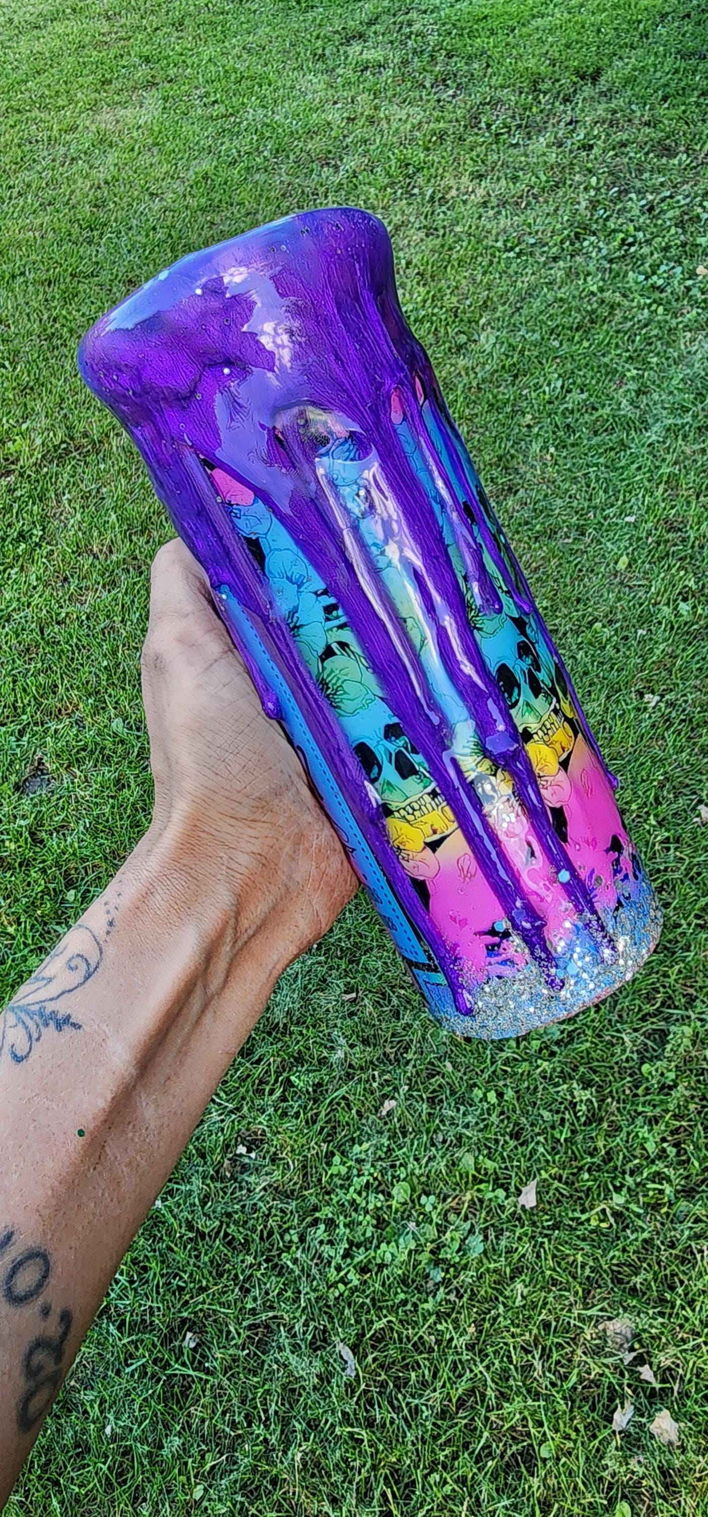 Spooky Season Epoxy Tumbler: Multicolored Bats & Glittery Halloween Cup - Thumbnail 2