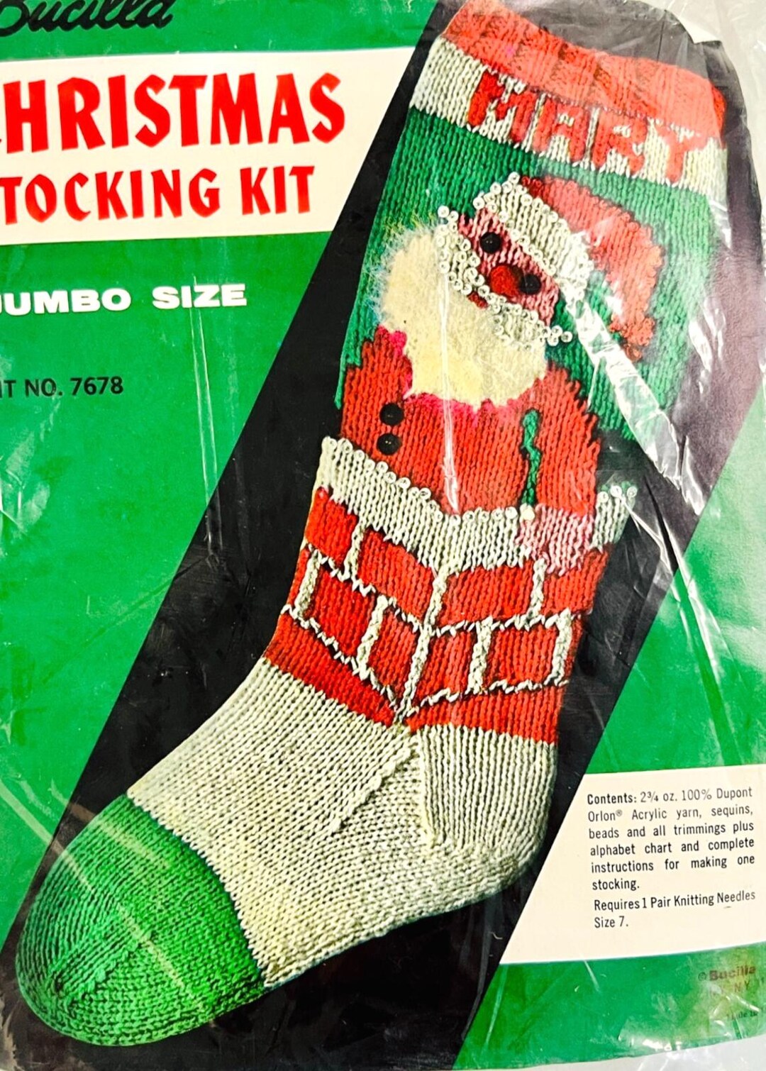 Vintage Bucilla "santa in Chimney" Jumbo Christmas Stocking Knitting ...