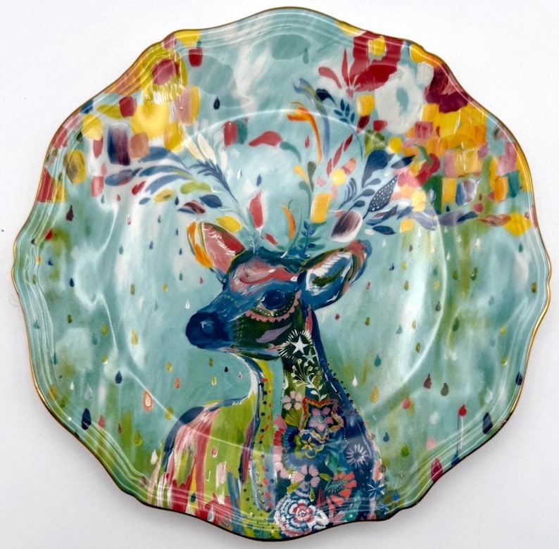 Anthropologie Starla Halfmann "Rampart" Dessert Plate | Deer | Scalloped Edge | Nature | 8" image 1