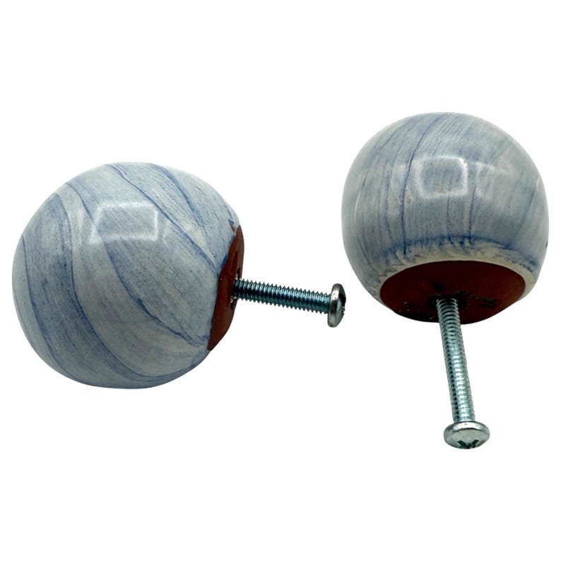 Juego de 2 tiradores Mackenzie Childs + herrajes / Remolino azul claro / Pomos para cajones / Armarios imagen 5