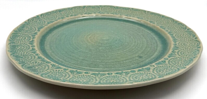 Anthropologie Old Havana Mint Dinner Plate | Crackle Glaze | Portugal | Embossed | 11" image 3