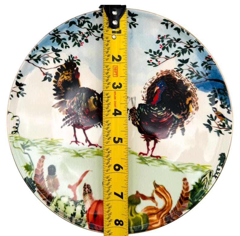 Anthropologie x Inslee Fariss Autumn's Bounty-tallrik | Antropomorfa kalkoner | Thanksgiving | 20 cm | LÄS bild 2