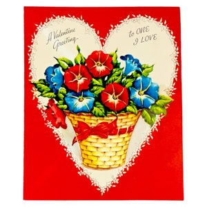 Carte de vœux vintage 3D pour la Saint-Valentin avec un panier en tissu satiné gonflé | Utilisé