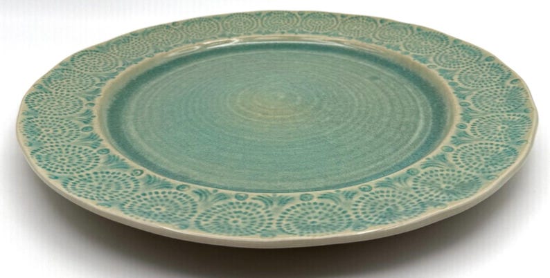 Anthropologie Old Havana Mint Dinner Plate | Crackle Glaze | Portugal | Embossed | 11" image 4