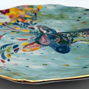 Anthropologie Starla Halfmann "Rampart" Dessert Plate | Deer | Scalloped Edge | Nature | 8" image 4