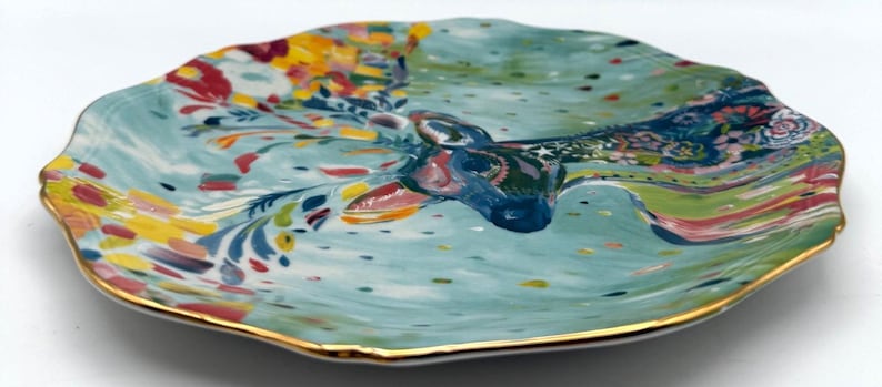 Anthropologie Starla Halfmann "Rampart" Dessert Plate | Deer | Scalloped Edge | Nature | 8" image 4