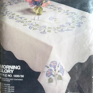 Vintage Tobin Stamped Tablecloth | Morning Glory #1400/56 | Oblong 58" x 90" | Cross Stitch | NOS
