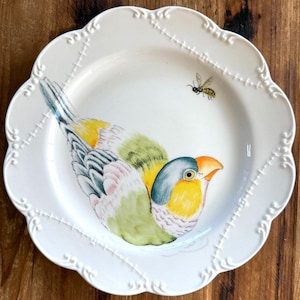 Anthropologie Madeleine Marx Dinner Plate | Bird | Parrot | Bee | Scalloped Edge | Nature | 10" image 1